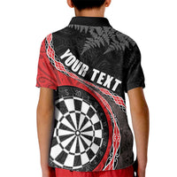 Personalised New Zealand Darts Kid Polo Shirt - Koru Tribal Tattoo and Silver Fern Maori Pattern Red LT03 - Polynesian Pride