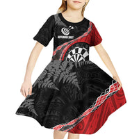 Personalised New Zealand Darts Kid Short Sleeve Dress Koru Tribal Tattoo and Silver Fern Maori Pattern Red Color LT03 - Polynesian Pride
