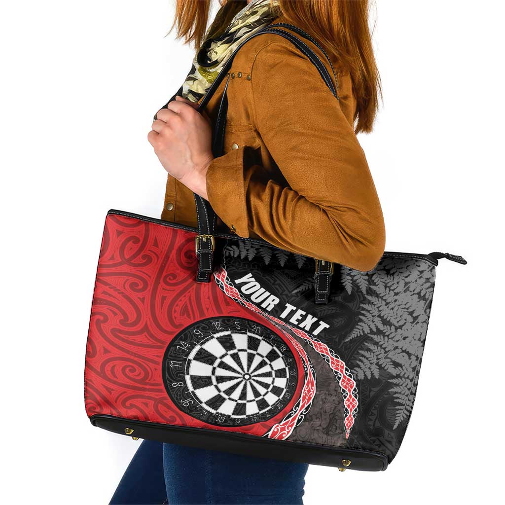 Personalised New Zealand Darts Leather Tote Bag Koru Tribal Tattoo and Silver Fern Maori Pattern Red Color LT03 Red - Polynesian Pride