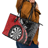 Personalised New Zealand Darts Leather Tote Bag Koru Tribal Tattoo and Silver Fern Maori Pattern Red Color LT03 - Polynesian Pride