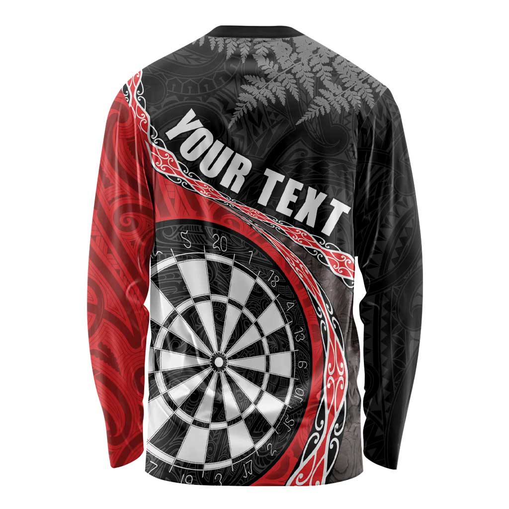 Personalised New Zealand Darts Long Sleeve Shirt Koru Tribal Tattoo and Silver Fern Maori Pattern Red Color LT03 - Polynesian Pride
