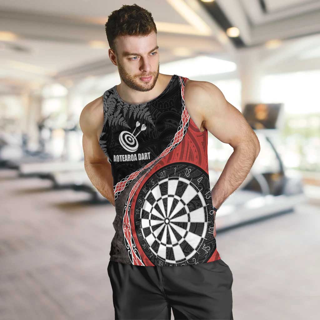 Personalised New Zealand Darts Men Tank Top Koru Tribal Tattoo and Silver Fern Maori Pattern Red Color LT03 Red - Polynesian Pride