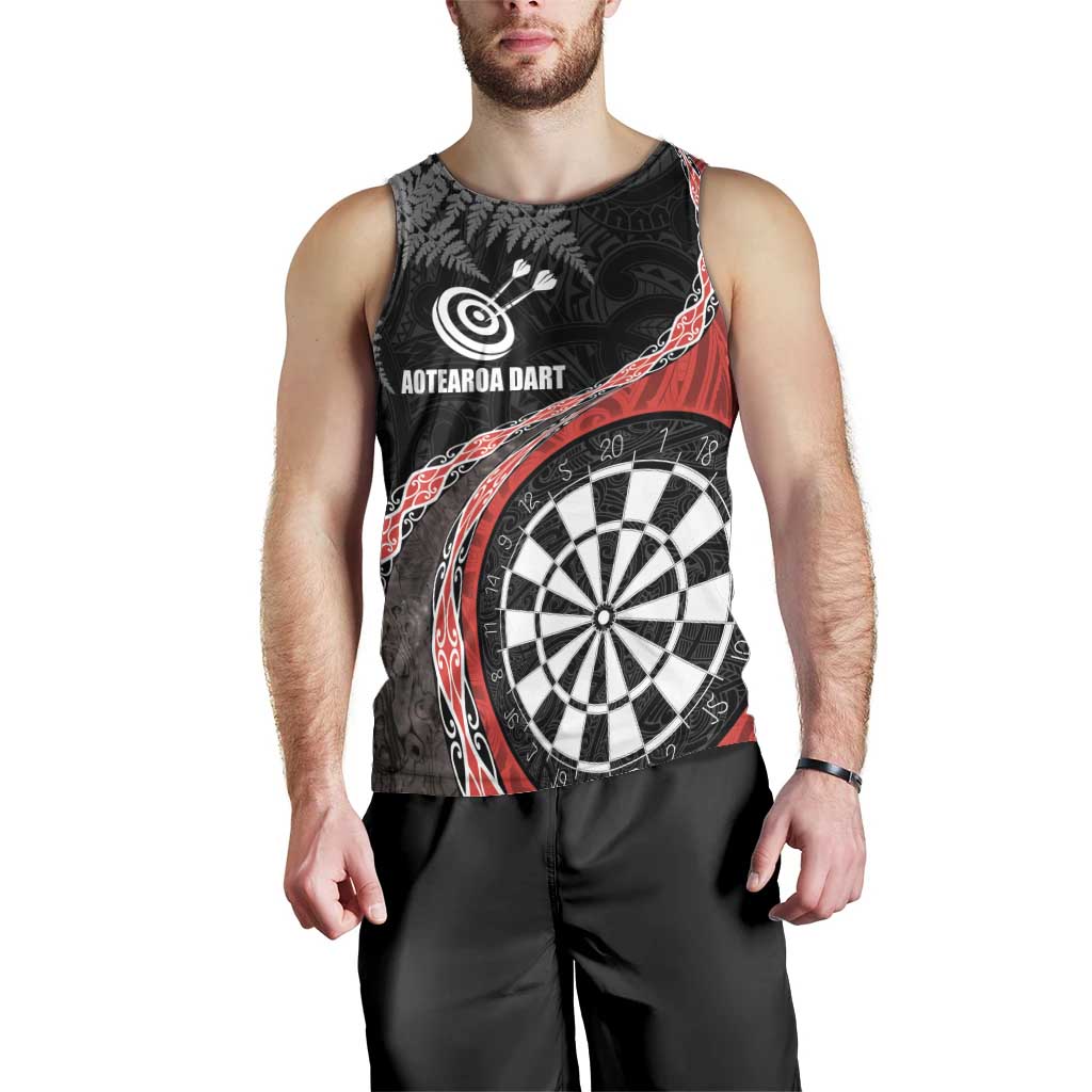 Personalised New Zealand Darts Men Tank Top Koru Tribal Tattoo and Silver Fern Maori Pattern Red Color LT03 - Polynesian Pride
