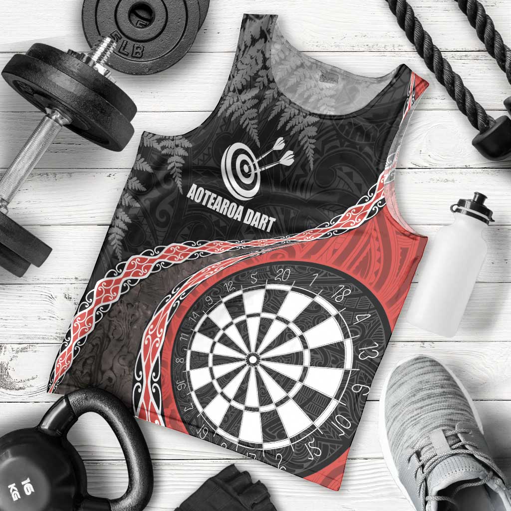 Personalised New Zealand Darts Men Tank Top Koru Tribal Tattoo and Silver Fern Maori Pattern Red Color LT03 - Polynesian Pride