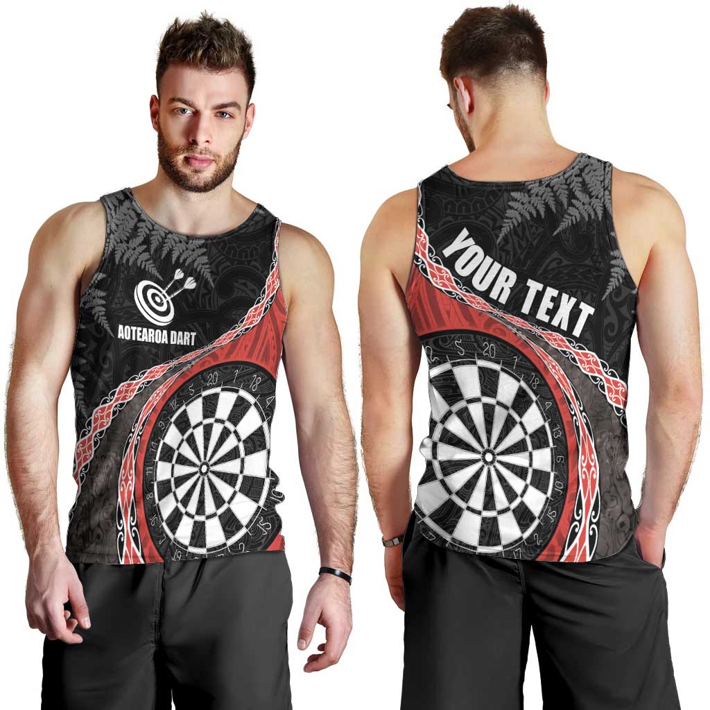 Personalised New Zealand Darts Men Tank Top Koru Tribal Tattoo and Silver Fern Maori Pattern Red Color LT03 - Polynesian Pride
