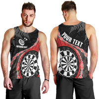 Personalised New Zealand Darts Men Tank Top Koru Tribal Tattoo and Silver Fern Maori Pattern Red Color LT03 - Polynesian Pride