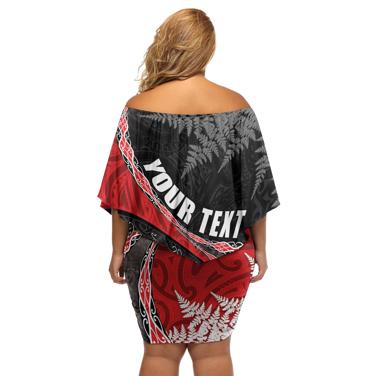 Personalised New Zealand Darts Off Shoulder Short Dress Koru Tribal Tattoo and Silver Fern Maori Pattern Red Color LT03 - Polynesian Pride