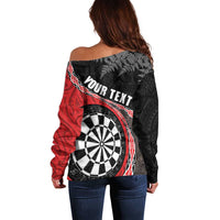 Personalised New Zealand Darts Off Shoulder Sweater Koru Tribal Tattoo and Silver Fern Maori Pattern Red Color LT03 - Polynesian Pride