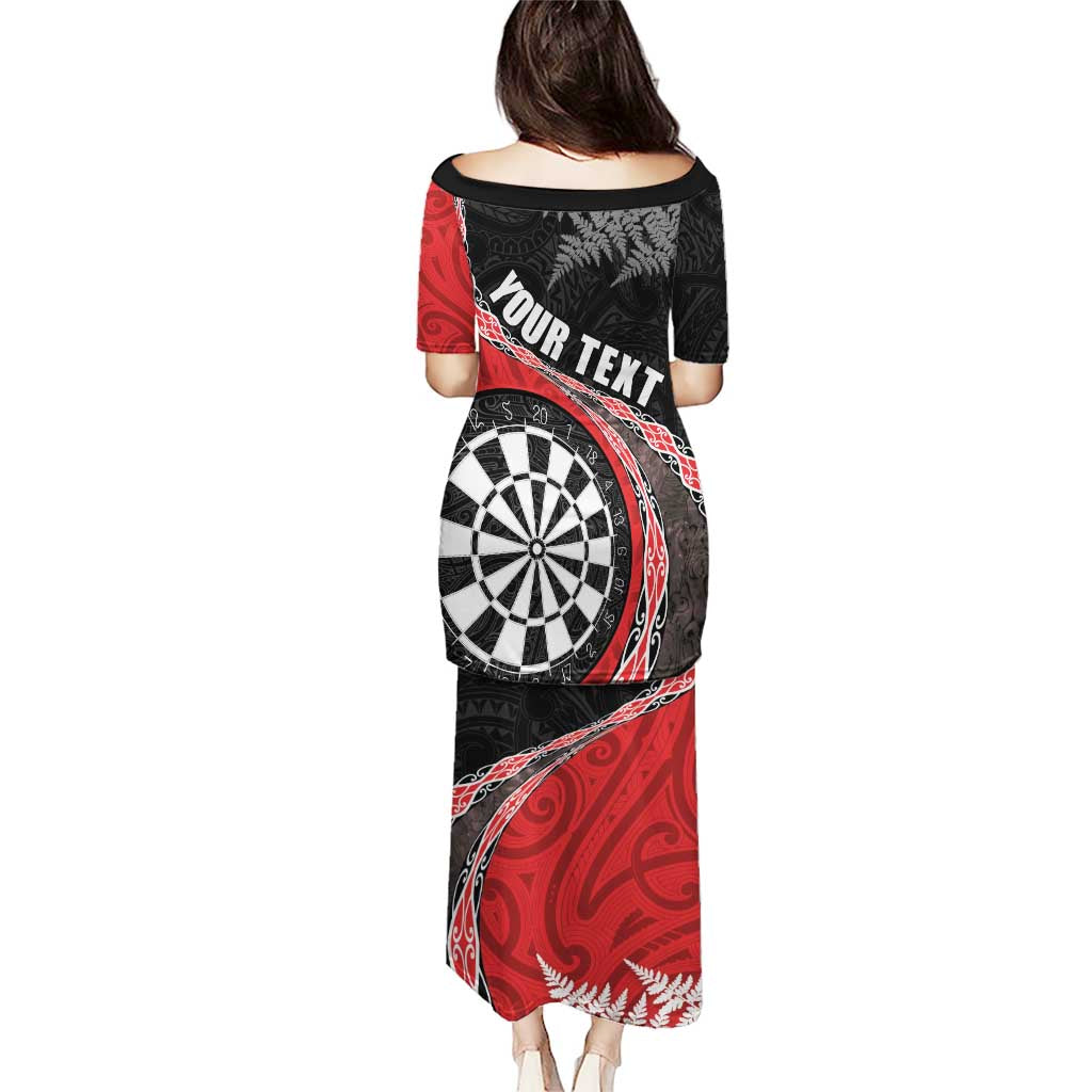 Personalised New Zealand Darts Puletasi Koru Tribal Tattoo and Silver Fern Maori Pattern Red Color LT03 - Polynesian Pride