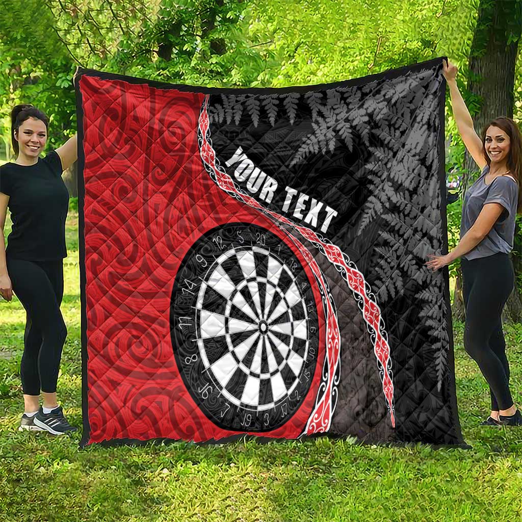 Personalised New Zealand Darts Quilt Koru Tribal Tattoo and Silver Fern Maori Pattern Red Color LT03 - Polynesian Pride