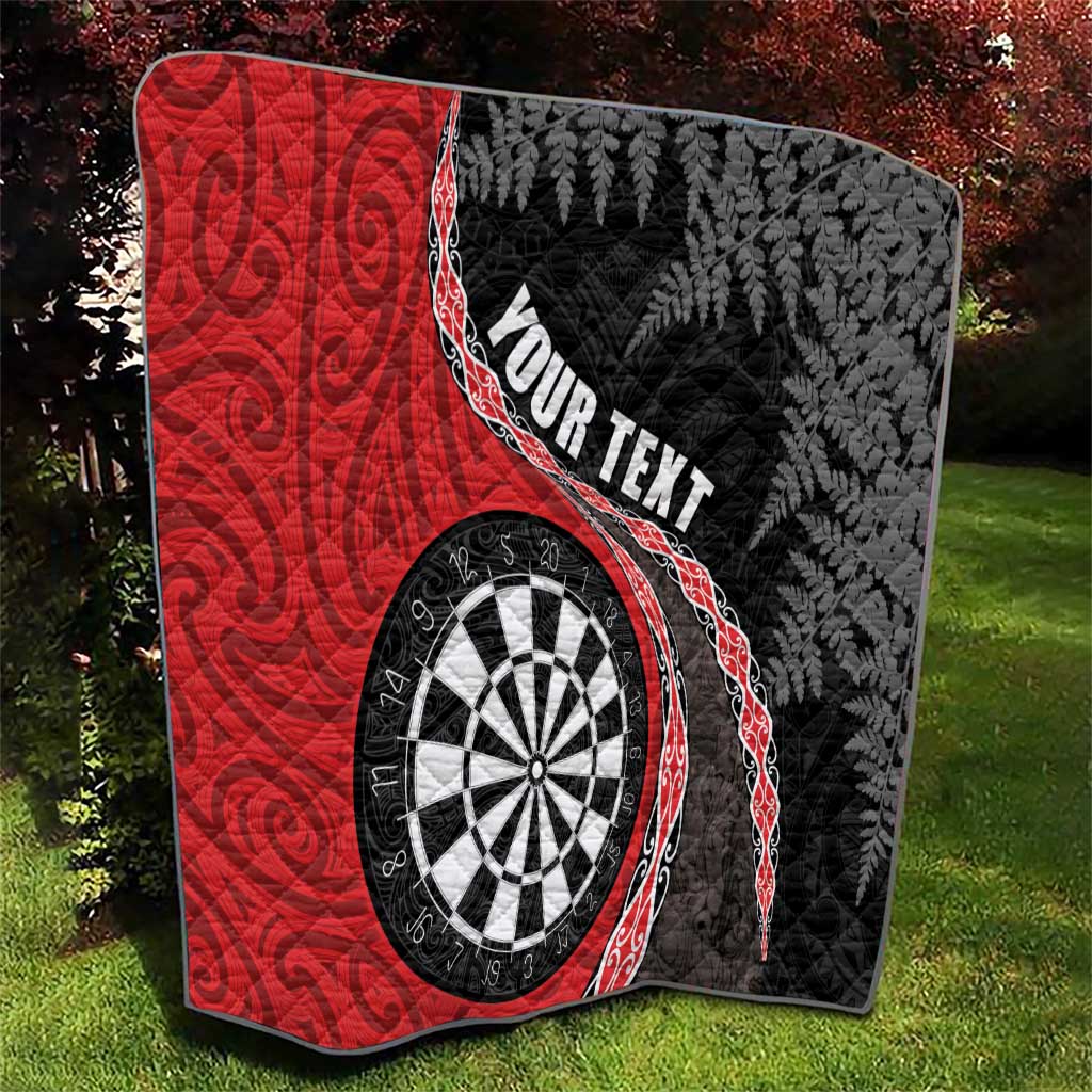 Personalised New Zealand Darts Quilt Koru Tribal Tattoo and Silver Fern Maori Pattern Red Color LT03 - Polynesian Pride