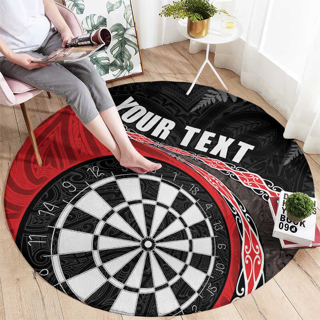 Personalised New Zealand Darts Round Carpet Koru Tribal Tattoo and Silver Fern Maori Pattern Red Color LT03 - Polynesian Pride
