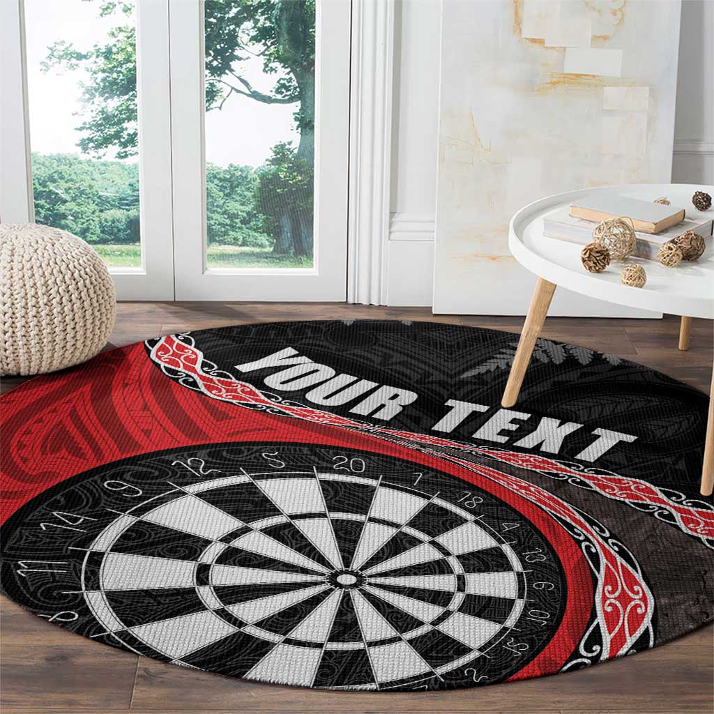 Personalised New Zealand Darts Round Carpet Koru Tribal Tattoo and Silver Fern Maori Pattern Red Color LT03 - Polynesian Pride