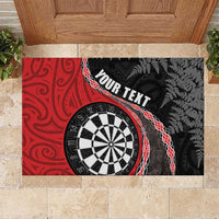 Personalised New Zealand Darts Rubber Doormat Koru Tribal Tattoo and Silver Fern Maori Pattern Red Color LT03 Red - Polynesian Pride
