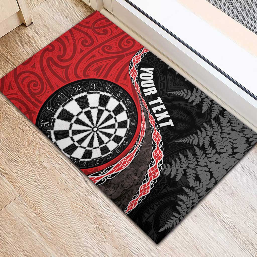 Personalised New Zealand Darts Rubber Doormat Koru Tribal Tattoo and Silver Fern Maori Pattern Red Color LT03 - Polynesian Pride