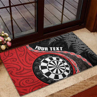 Personalised New Zealand Darts Rubber Doormat Koru Tribal Tattoo and Silver Fern Maori Pattern Red Color LT03 - Polynesian Pride
