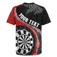 Personalised New Zealand Darts Rugby Jersey Koru Tribal Tattoo and Silver Fern Maori Pattern Red Color LT03 - Polynesian Pride