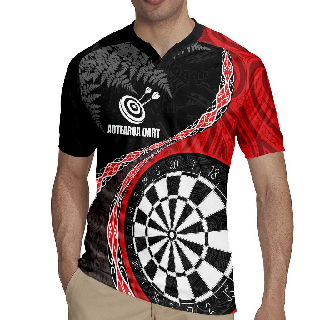 Personalised New Zealand Darts Rugby Jersey Koru Tribal Tattoo and Silver Fern Maori Pattern Red Color LT03 - Polynesian Pride