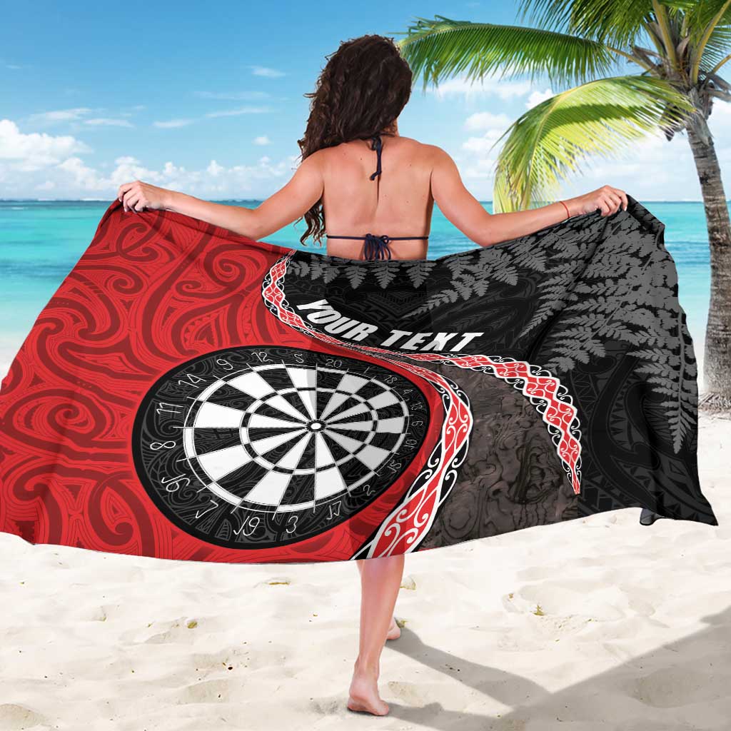 Personalised New Zealand Darts Sarong Koru Tribal Tattoo and Silver Fern Maori Pattern Red Color LT03 - Polynesian Pride