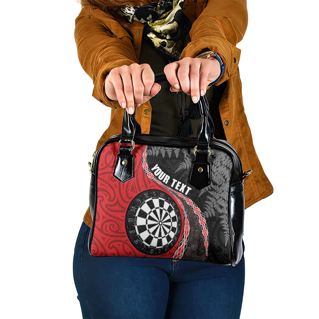 Personalised New Zealand Darts Shoulder Handbag Koru Tribal Tattoo and Silver Fern Maori Pattern Red Color LT03 One Size Red - Polynesian Pride