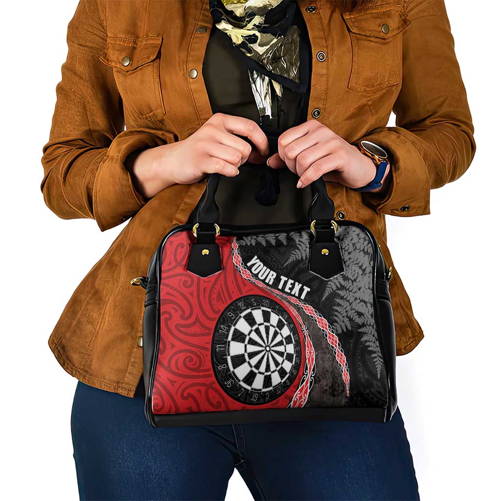Personalised New Zealand Darts Shoulder Handbag Koru Tribal Tattoo and Silver Fern Maori Pattern Red Color LT03 - Polynesian Pride
