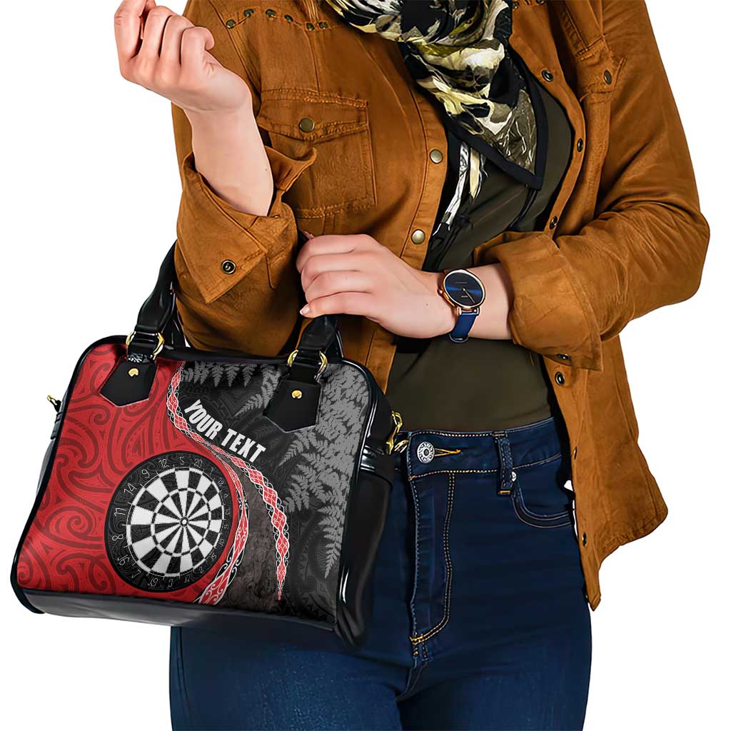 Personalised New Zealand Darts Shoulder Handbag Koru Tribal Tattoo and Silver Fern Maori Pattern Red Color LT03 - Polynesian Pride