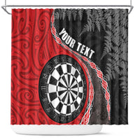Personalised New Zealand Darts Shower Curtain Koru Tribal Tattoo and Silver Fern Maori Pattern Red Color LT03 Red - Polynesian Pride