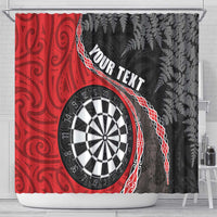 Personalised New Zealand Darts Shower Curtain Koru Tribal Tattoo and Silver Fern Maori Pattern Red Color LT03 - Polynesian Pride