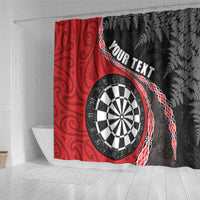 Personalised New Zealand Darts Shower Curtain Koru Tribal Tattoo and Silver Fern Maori Pattern Red Color LT03 - Polynesian Pride
