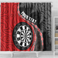Personalised New Zealand Darts Shower Curtain Koru Tribal Tattoo and Silver Fern Maori Pattern Red Color LT03 - Polynesian Pride