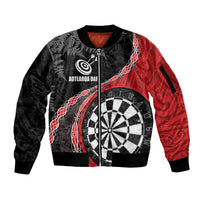 Personalised New Zealand Darts Sleeve Zip Bomber Jacket Koru Tribal Tattoo and Silver Fern Maori Pattern Red Color LT03 Unisex Red - Polynesian Pride