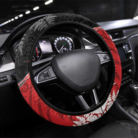 New Zealand Darts Steering Wheel Cover Koru Tribal Tattoo and Silver Fern Maori Pattern Red Color LT03 Universal Fit Red - Polynesian Pride