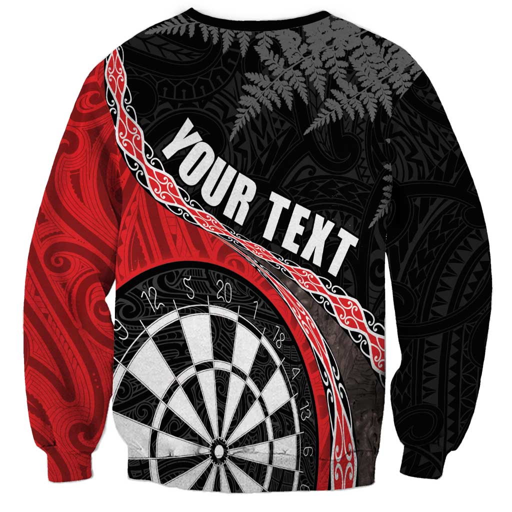 Personalised New Zealand Darts Sweatshirt Koru Tribal Tattoo and Silver Fern Maori Pattern Red Color LT03 - Polynesian Pride