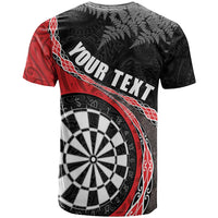 Personalised New Zealand Darts T Shirt Koru Tribal Tattoo and Silver Fern Maori Pattern Red Color LT03 - Polynesian Pride