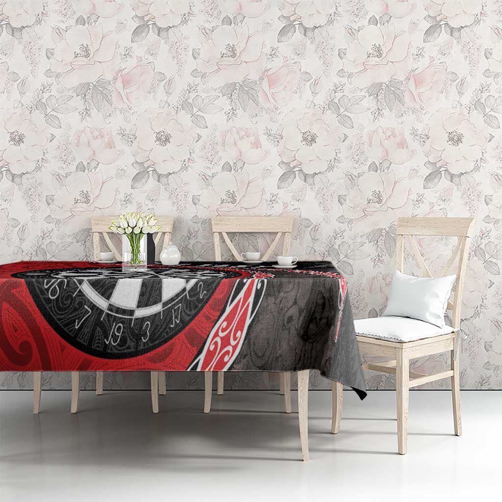 Personalised New Zealand Darts Tablecloth Koru Tribal Tattoo and Silver Fern Maori Pattern Red Color LT03 - Polynesian Pride
