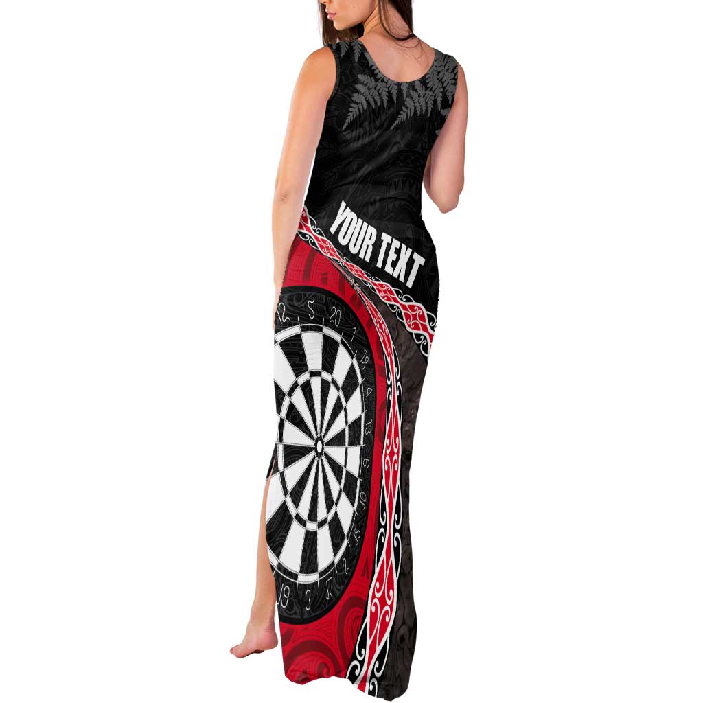 Personalised New Zealand Darts Tank Maxi Dress Koru Tribal Tattoo and Silver Fern Maori Pattern Red Color LT03 - Polynesian Pride