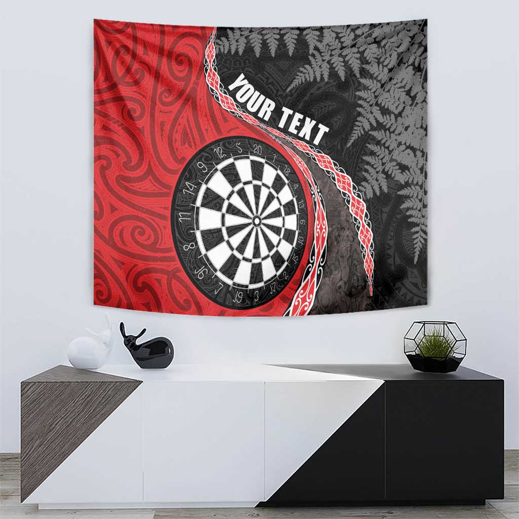 Personalised New Zealand Darts Tapestry Koru Tribal Tattoo and Silver Fern Maori Pattern Red Color LT03 - Polynesian Pride
