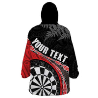 Personalised New Zealand Darts Wearable Blanket Hoodie Koru Tribal Tattoo and Silver Fern Maori Pattern Red Color LT03 - Polynesian Pride