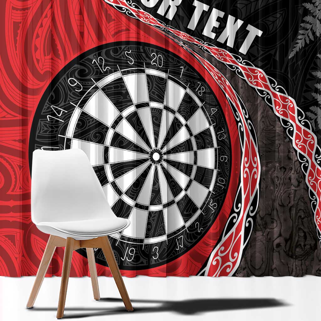 Personalised New Zealand Darts Window Curtain Koru Tribal Tattoo and Silver Fern Maori Pattern Red Color LT03 - Polynesian Pride