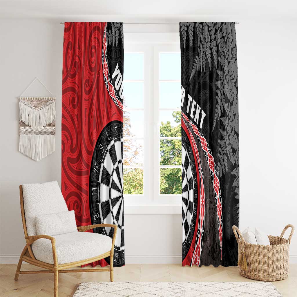 Personalised New Zealand Darts Window Curtain Koru Tribal Tattoo and Silver Fern Maori Pattern Red Color LT03 - Polynesian Pride