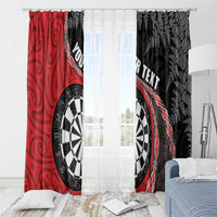 Personalised New Zealand Darts Window Curtain Koru Tribal Tattoo and Silver Fern Maori Pattern Red Color LT03 - Polynesian Pride