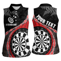 Personalised New Zealand Darts Women Sleeveless Polo Shirt - Koru Tribal Tattoo and Silver Fern Maori Pattern Red LT03 - Polynesian Pride