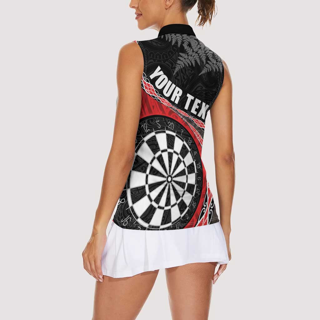 Personalised New Zealand Darts Women Sleeveless Polo Shirt - Koru Tribal Tattoo and Silver Fern Maori Pattern Red LT03 - Polynesian Pride