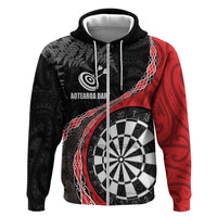 Personalised New Zealand Darts Zip Hoodie Koru Tribal Tattoo and Silver Fern Maori Pattern Red Color LT03 Zip Hoodie Red - Polynesian Pride