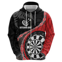 Personalised New Zealand Darts Zip Hoodie Koru Tribal Tattoo and Silver Fern Maori Pattern Red Color LT03 - Polynesian Pride