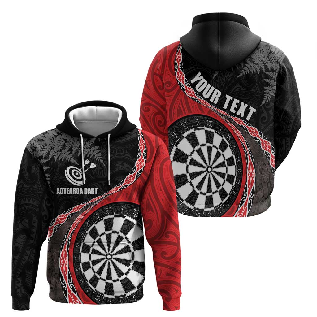 Personalised New Zealand Darts Zip Hoodie Koru Tribal Tattoo and Silver Fern Maori Pattern Red Color LT03 - Polynesian Pride