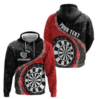 Personalised New Zealand Darts Zip Hoodie Koru Tribal Tattoo and Silver Fern Maori Pattern Red Color LT03 - Polynesian Pride