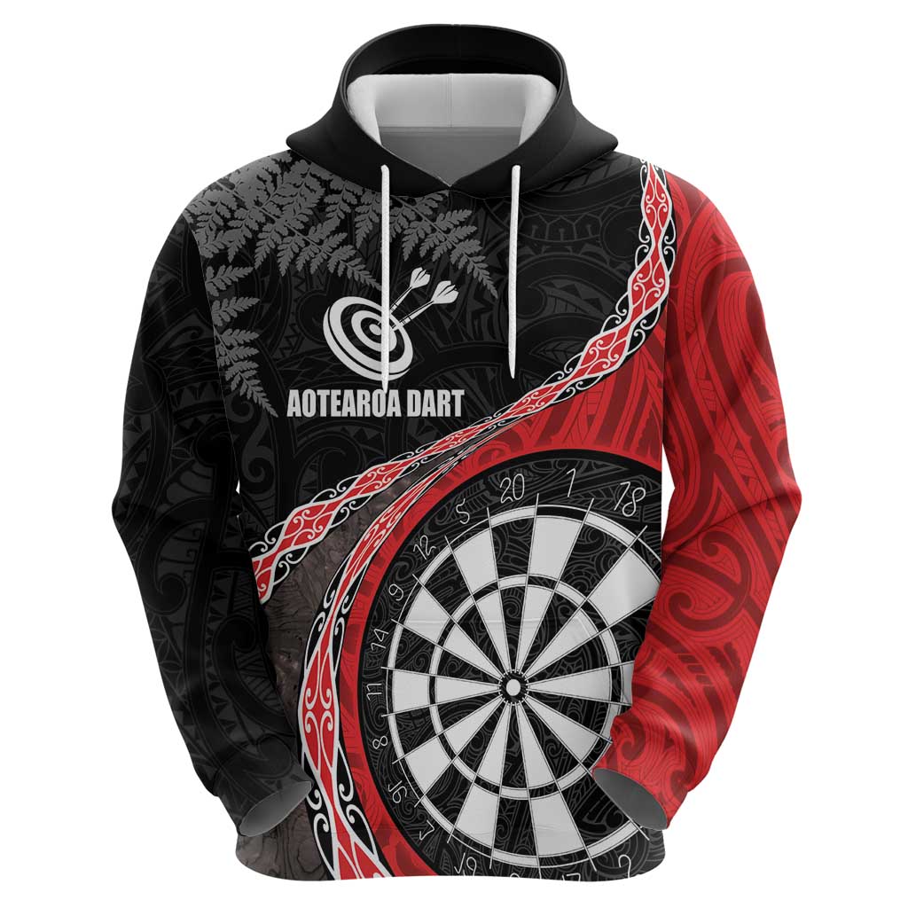 Personalised New Zealand Darts Zip Hoodie Koru Tribal Tattoo and Silver Fern Maori Pattern Red Color LT03 - Polynesian Pride