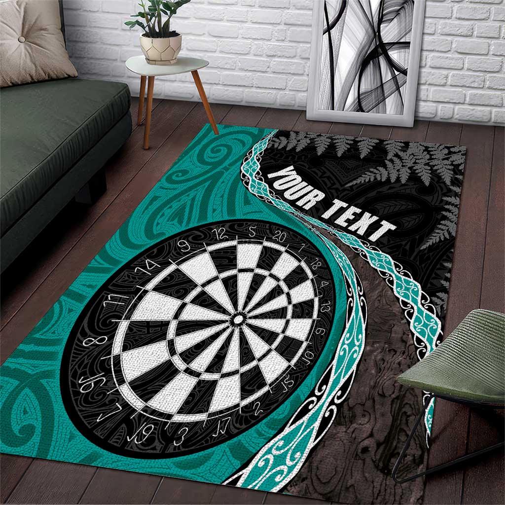 Personalised New Zealand Darts Area Rug Koru Tribal Tattoo and Silver Fern Maori Pattern Teal Color LT03 Teal - Polynesian Pride