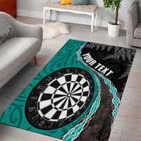 Personalised New Zealand Darts Area Rug Koru Tribal Tattoo and Silver Fern Maori Pattern Teal Color LT03 - Polynesian Pride